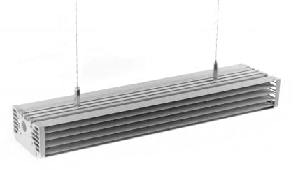 Example of an LED luminaire suspended from a steel cable